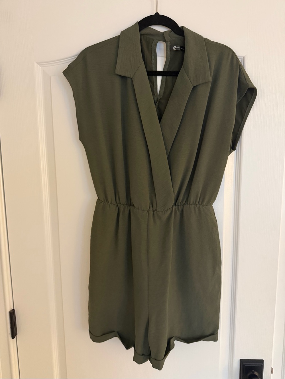 PrettyLittleThing Olive Green Collared Wrap Romper